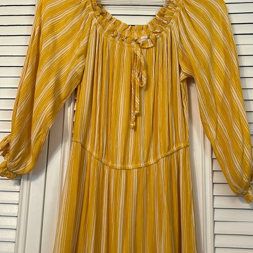 LC Lauren Conrad Striped Dress Yellow 3/4 sleeves women’s size S